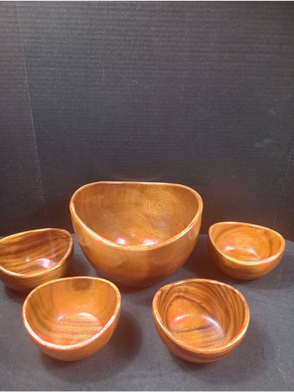 Vintage 5 piece Handcrafted Teak/Monkeypod? MCM Wooden Salad Bowl Set